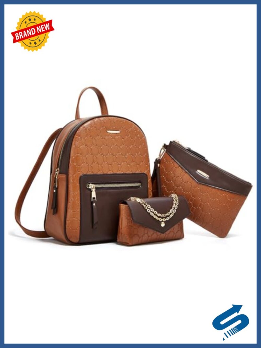 FANDARE 3-Piece PU Leather Backpack Set Shoulder Bag Clutch Wristlet